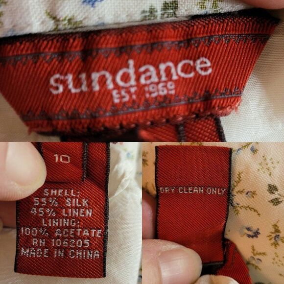 Sundance Skirt Silk Linen Midi Ditzy Floral Godet Prairie Cottage Core Cream 10 - Picture 3 of 11